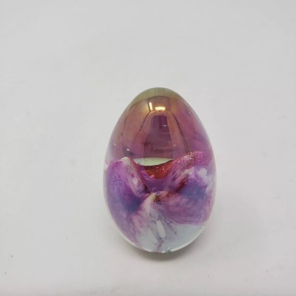 Iridescent Art Glass Egg 2.5" Paperweight Signed MSH 85 Seagate Mount St Helens - Picture 3 of 7